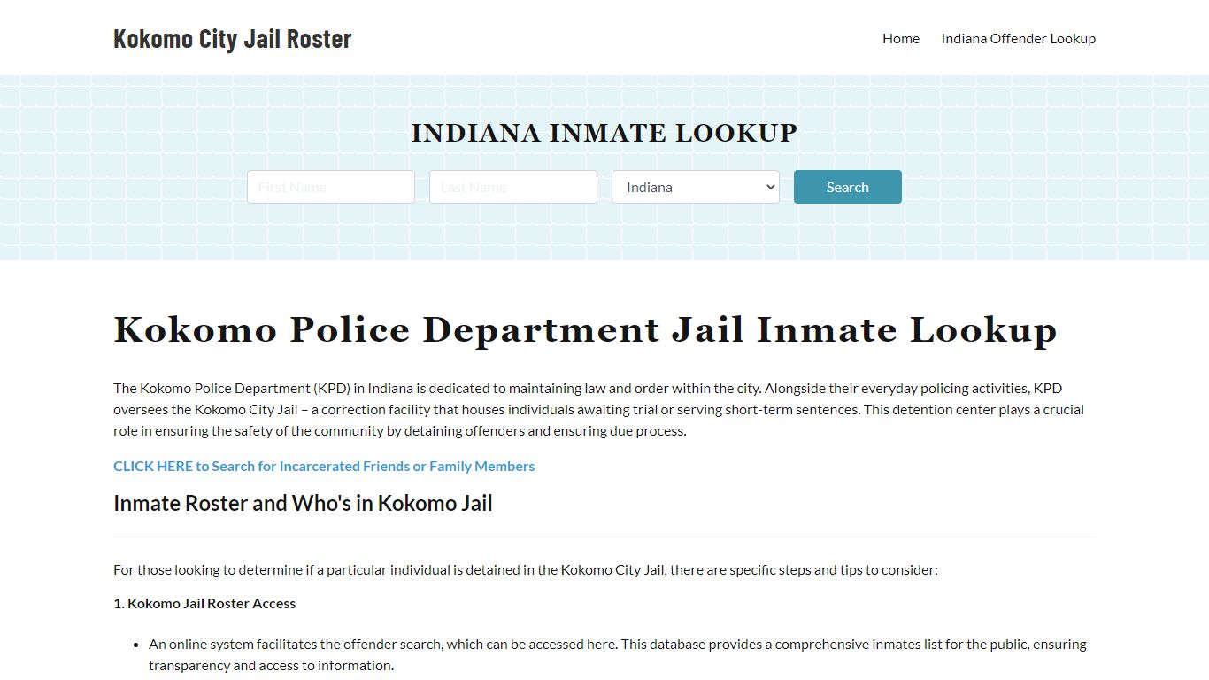 Kokomo Police Department & City Jail, IN Inmate Roster, Arrests, Mugshots